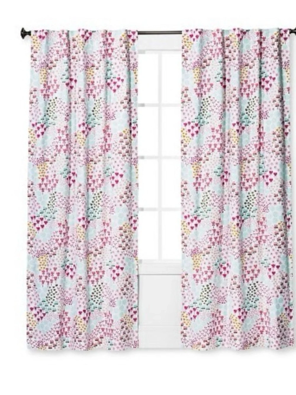 Blackout Floral Pillowfort Curtain Panels- Pink & Mint. 42x84 in, set of 3